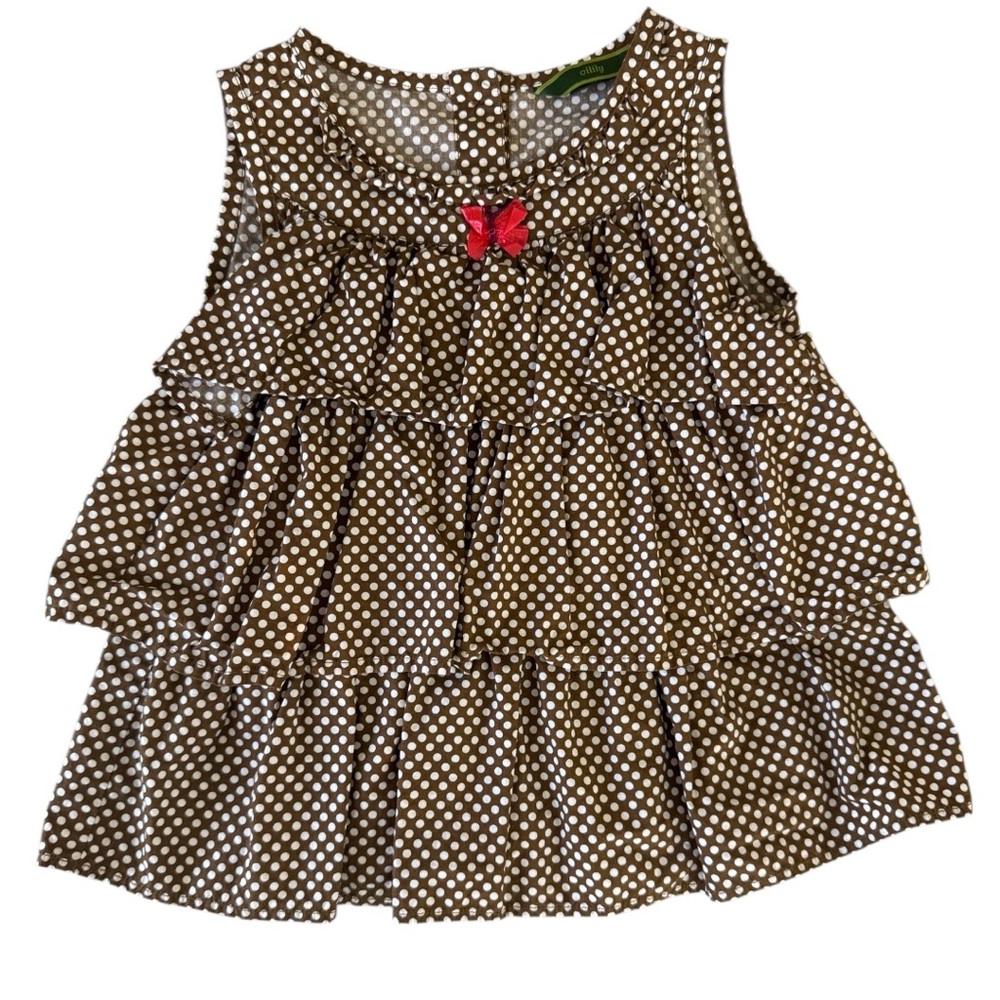 OILILY Adorable Brown and White Polka Dot Swing Top - Size 140!